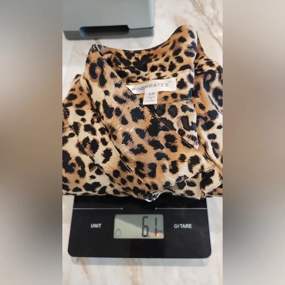 Shirt Womens 2X Plus Leopard Print Button Up Cotton Woven Long Sleeve Tan - Image 16