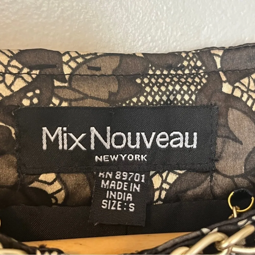 Mix Nouveau Silk Like Floral Pattern Blazer Jacket Coat Black Small - Image 5