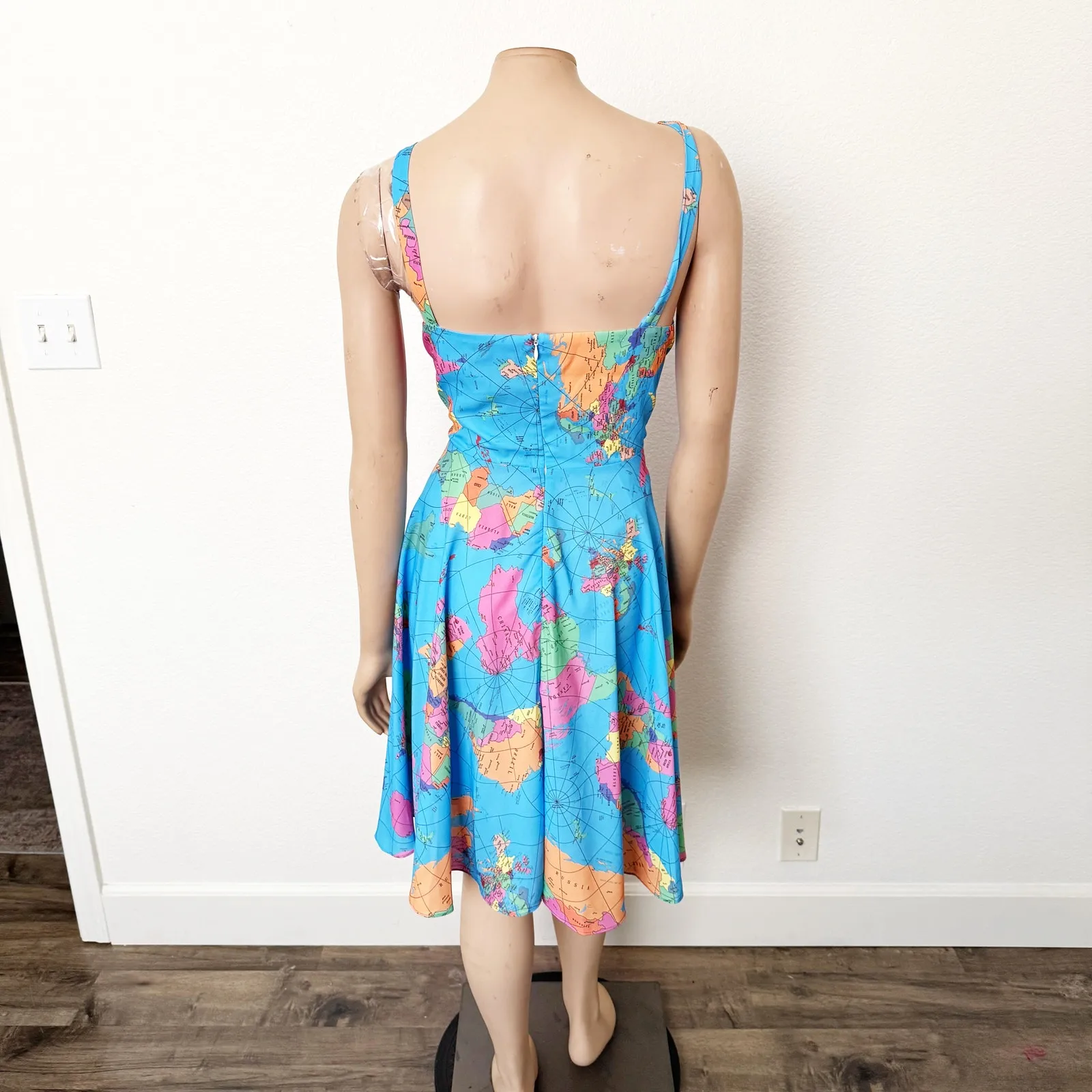 [Modcloth] Global Intentions World Map Novelty Retro Fit & Flare Midi Dress XL - Image 3