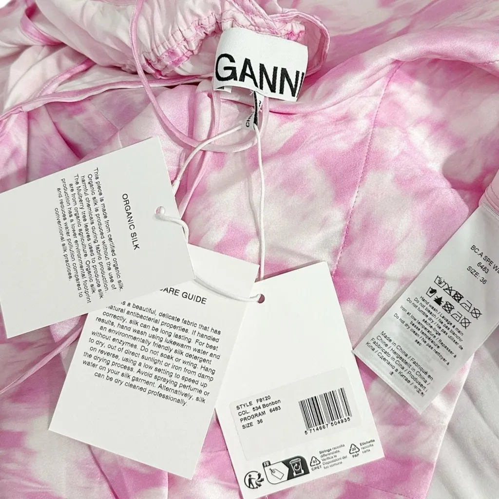 GANNI Silk Stretch Satin Slip Dress, Pink, FR36/US4 - Image 10