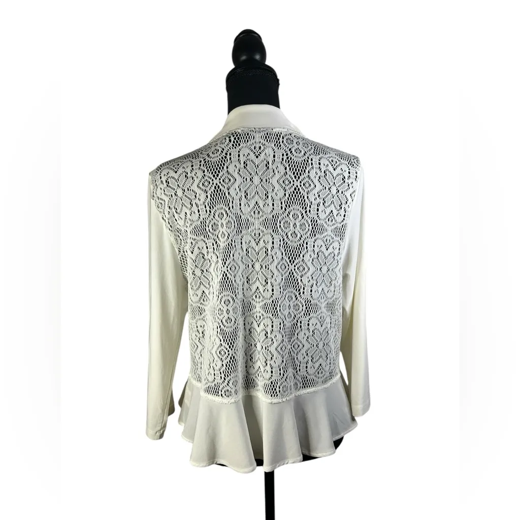 Whimsical Waterfall Hem Crochet Back Ivory Lace Ruffled Cropped Bolero Shrug XL - Image 8