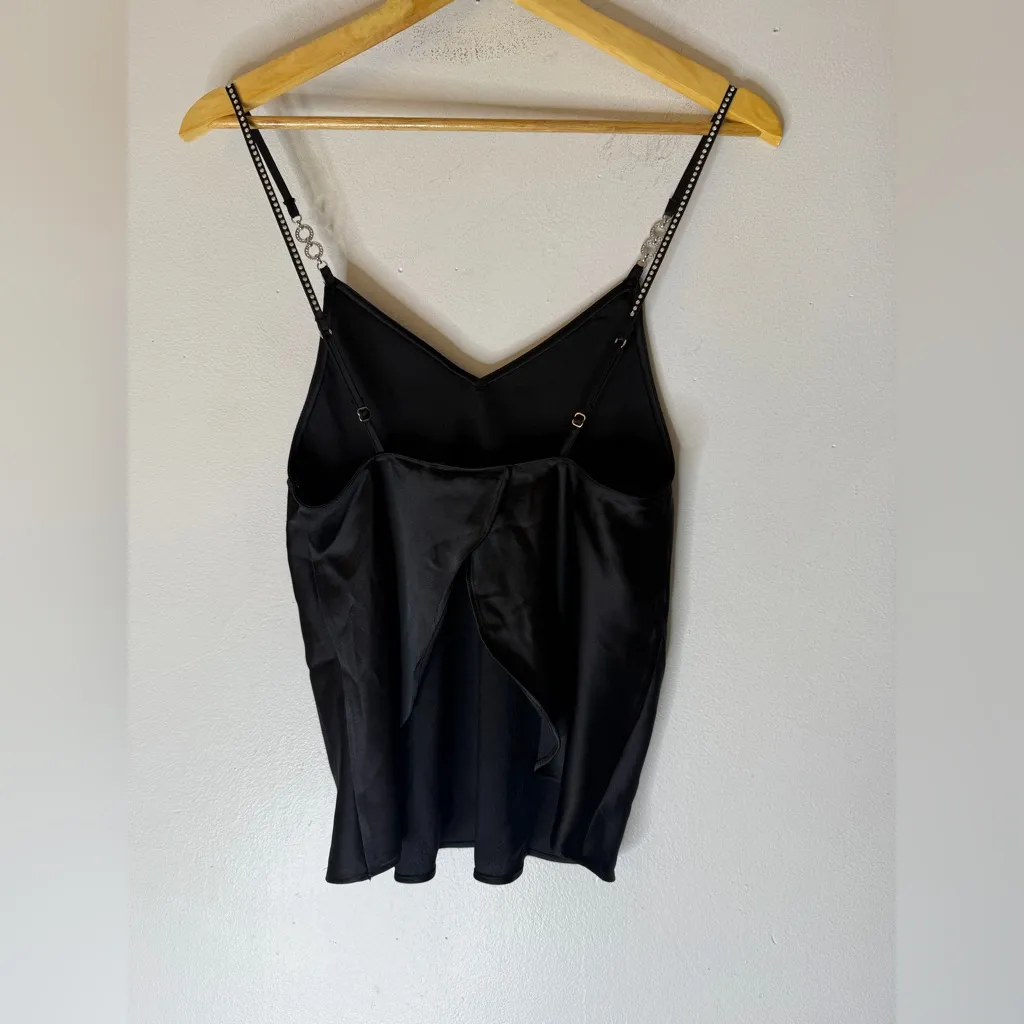 Victoria's Secret Satin Cami Black Rhinestones Shine‎ Straps XS - Image 2