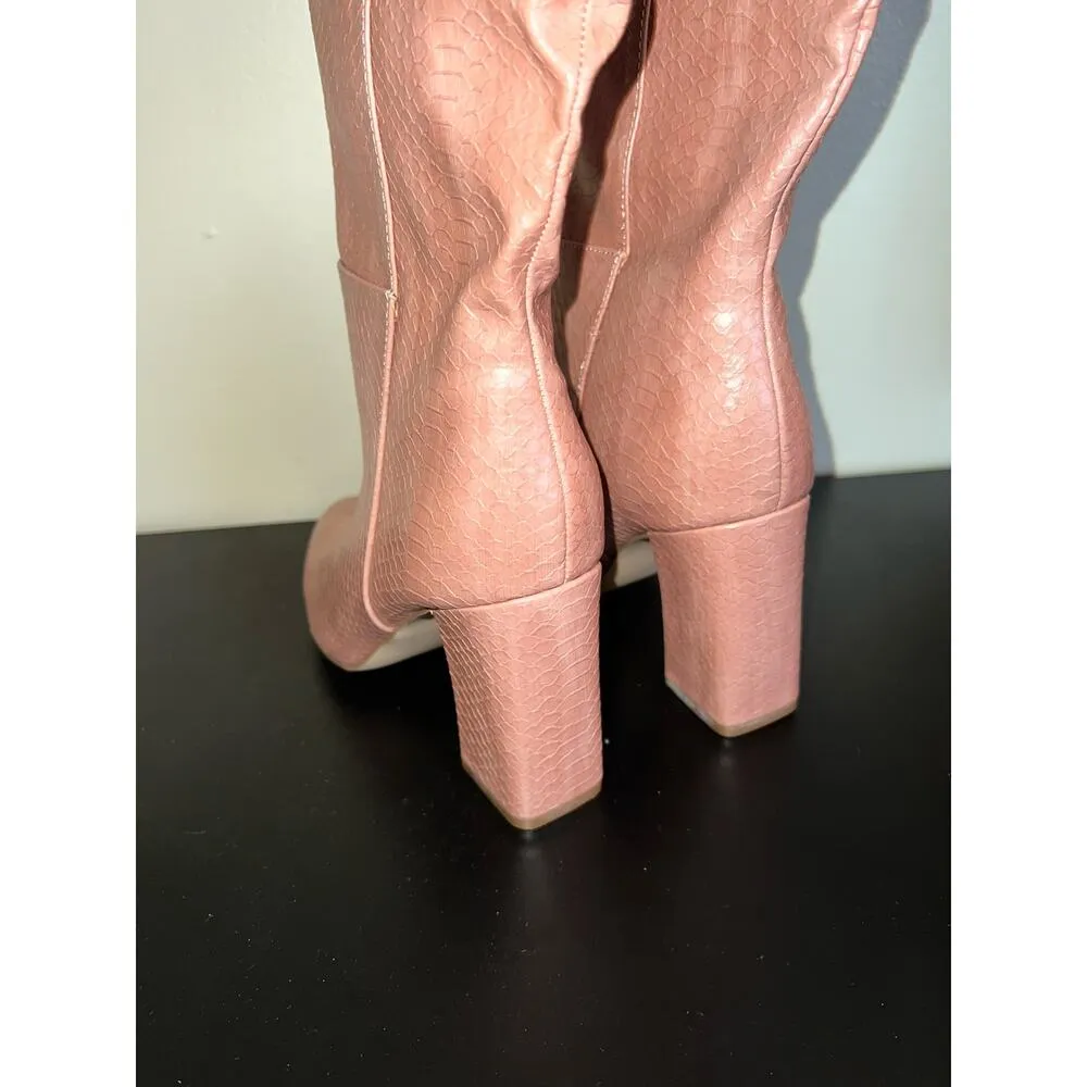 Madden Girl Pointed Toe High Boots in Pink Nude Crocodile-Embossed Size 7 - Image 3