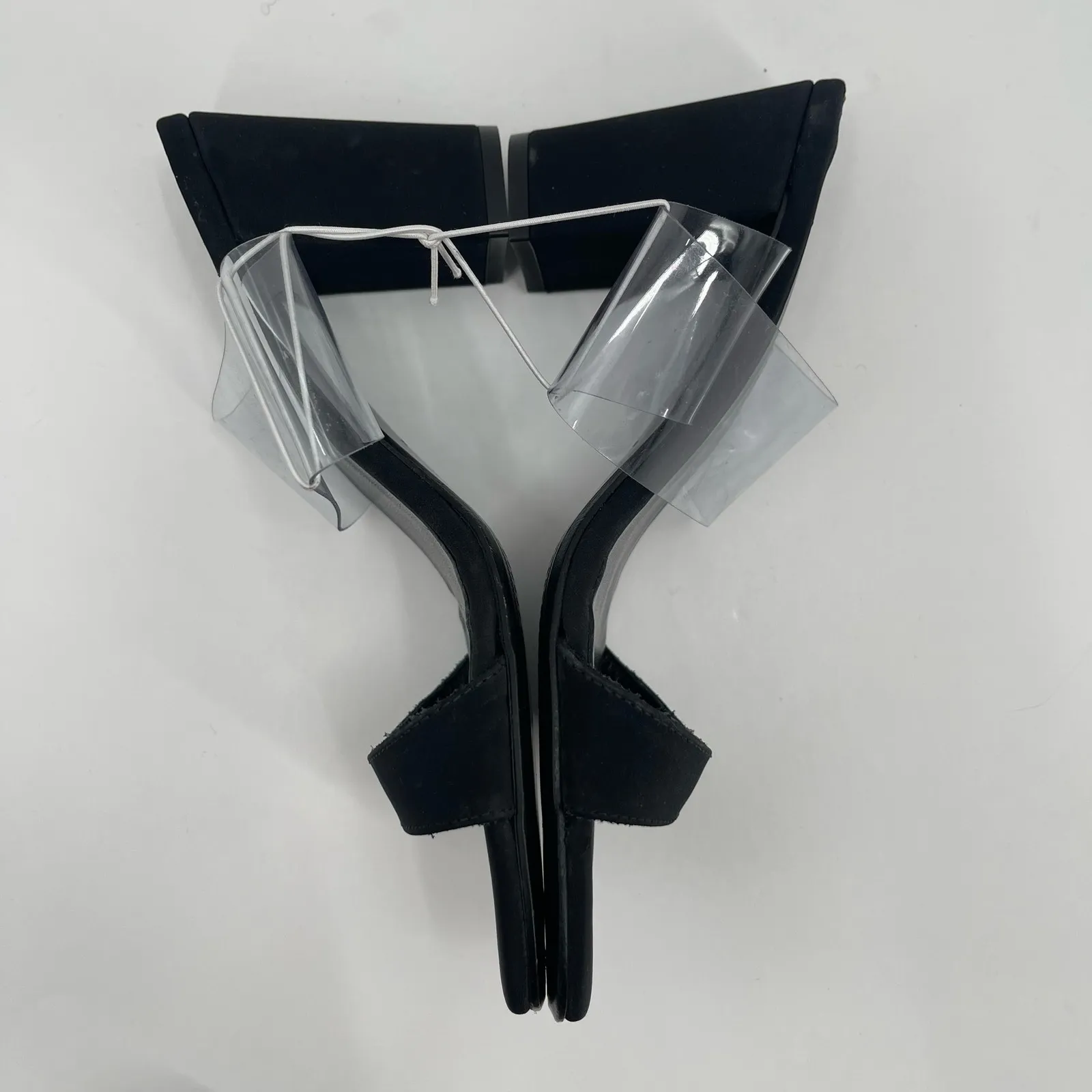 SESTO MEUCCI Heels Size 37 (US 6-6.5) Leather Fabric Black Clear Heeled Sandals - Image 6