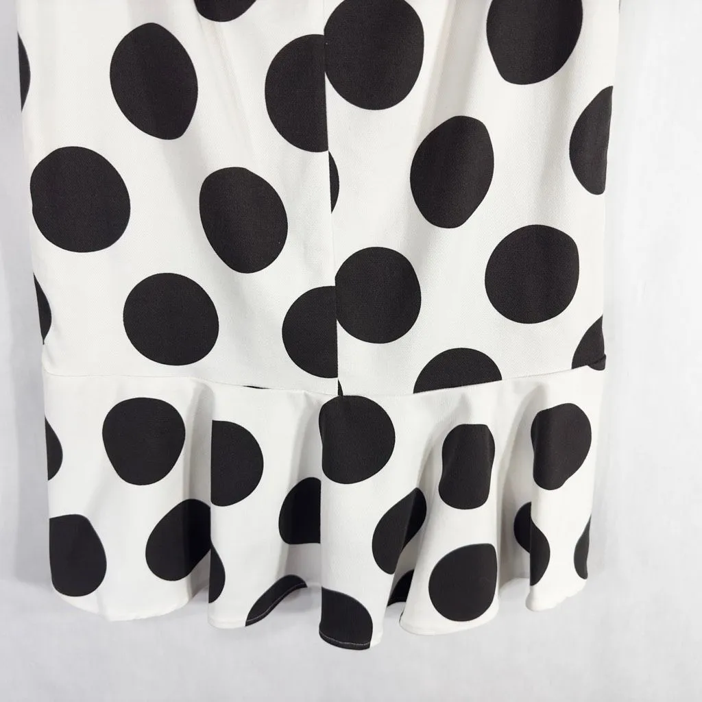 Anthropologie Maeve‎ Size 2 Skirt Trumpet Black White Polka Dot Knee Length 437 - Image 8