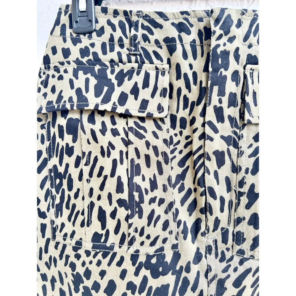 Zara Printed Flap Pocket A-Line Mini Skirt Olive Green Black Women's Size US S - Image 3