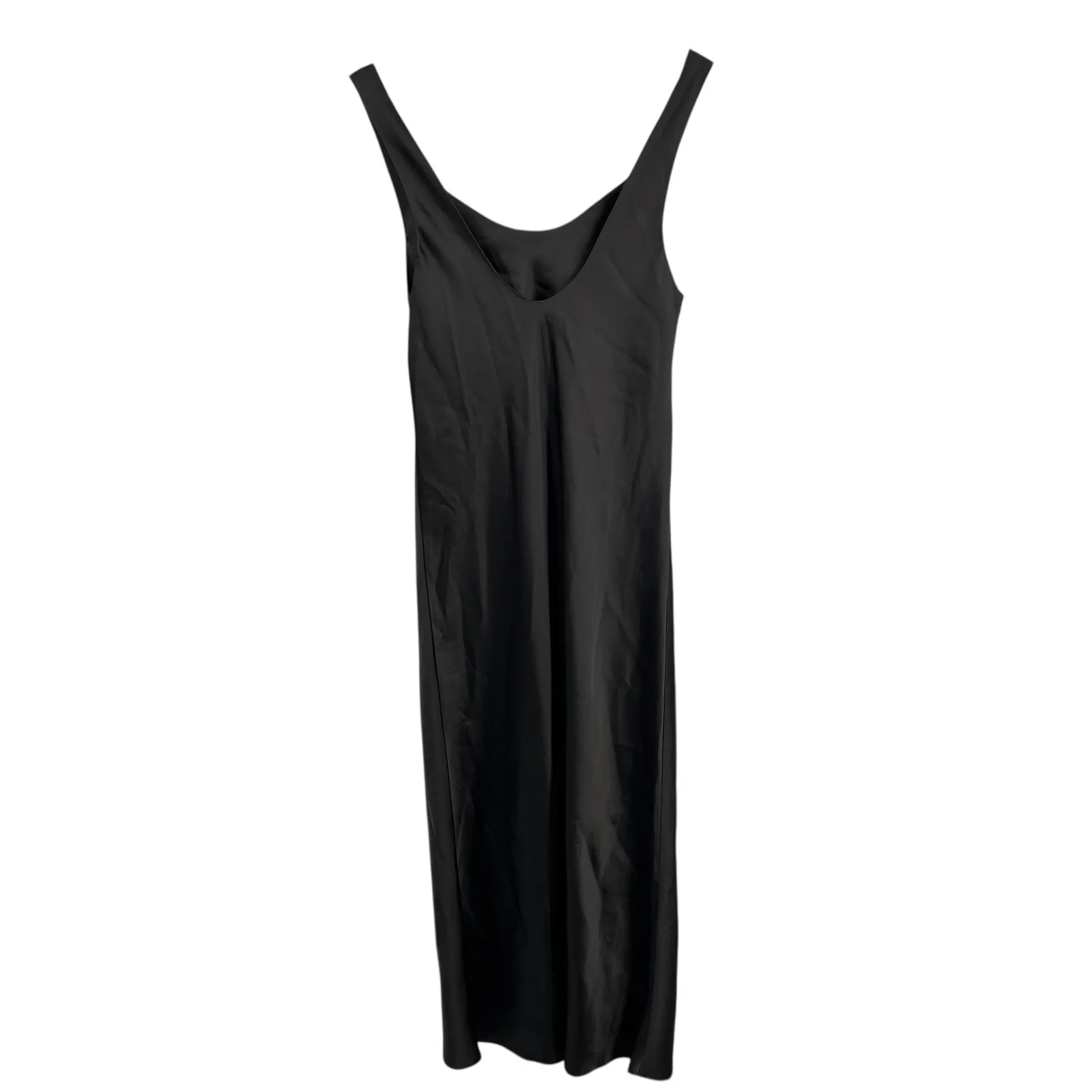 ASOS DESIGN Black Satin Midi Slip Dress Scoop Neck Sleeveless Elegant Size 6 - Image 3
