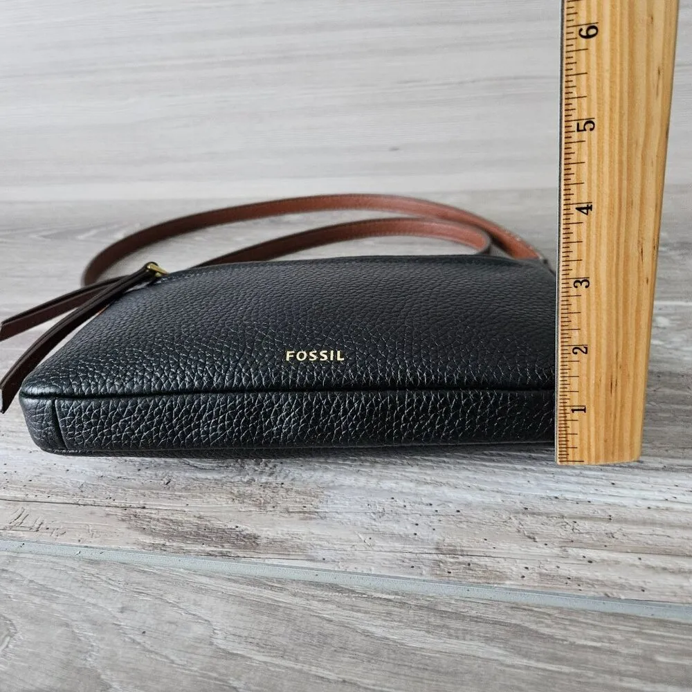 Fossil Black Cow Hide Leather Crossbody Bag Adjustable Strap Vintage Purse Small - Image 11