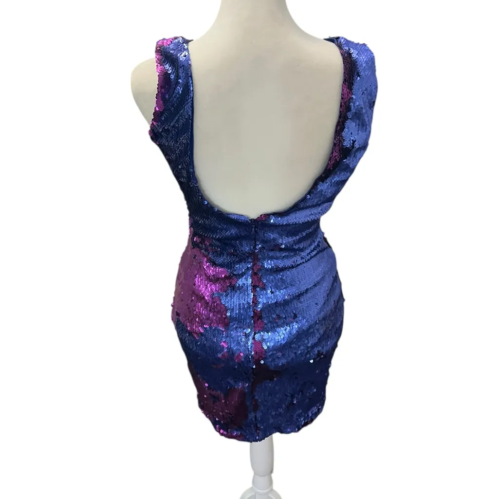 Dress the Population Kim Sequin Two-Tone Mini Dress Blue Purple Sparkle Small - Image 6
