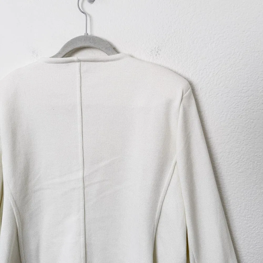 [Whistles] Ivory Collarless Jersey Jacket Knit Cropped Work Weekend Cotton Sz 16 White - Image 7