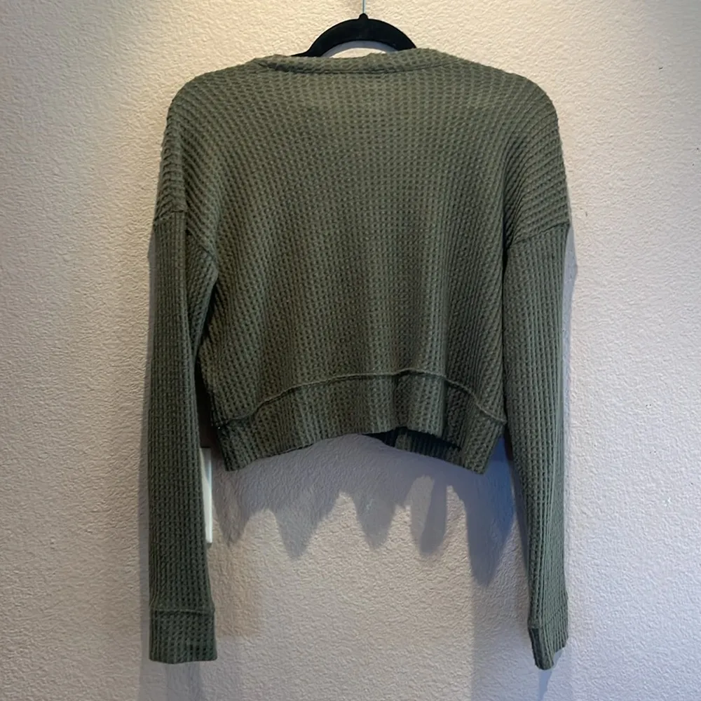 American Eagle Women’s Green Soft Waffle Knit Cropped Cardigan Size XS - Image 6