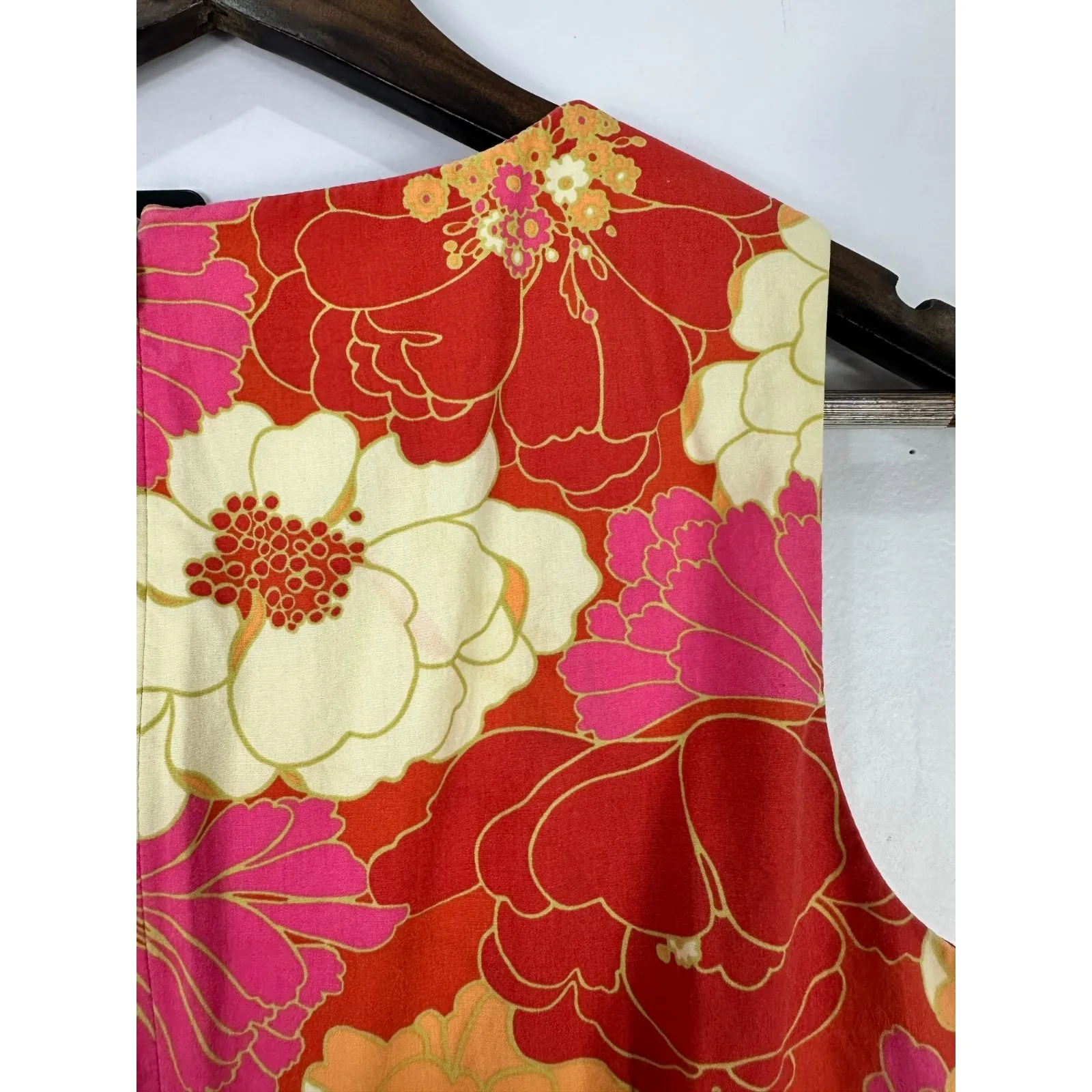 Talbots Petites 6 Floral Cotton Sheath Dress Orange Pink Mod Retro 60s Dopamine - Image 9