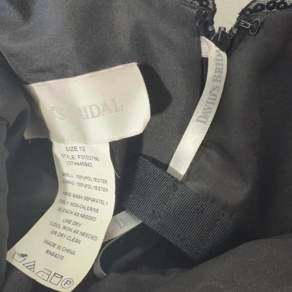 David's Bridal Black Teal Strapless Tiered Ruffle Sequin Dress Size 12 - Image 4