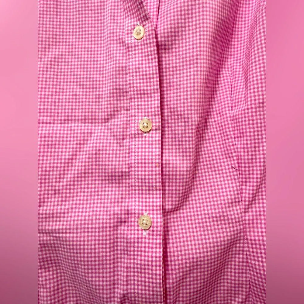 Ralph Lauren Sleeveless Blouse Gingham Pink Button Collared Top Small - Image 2