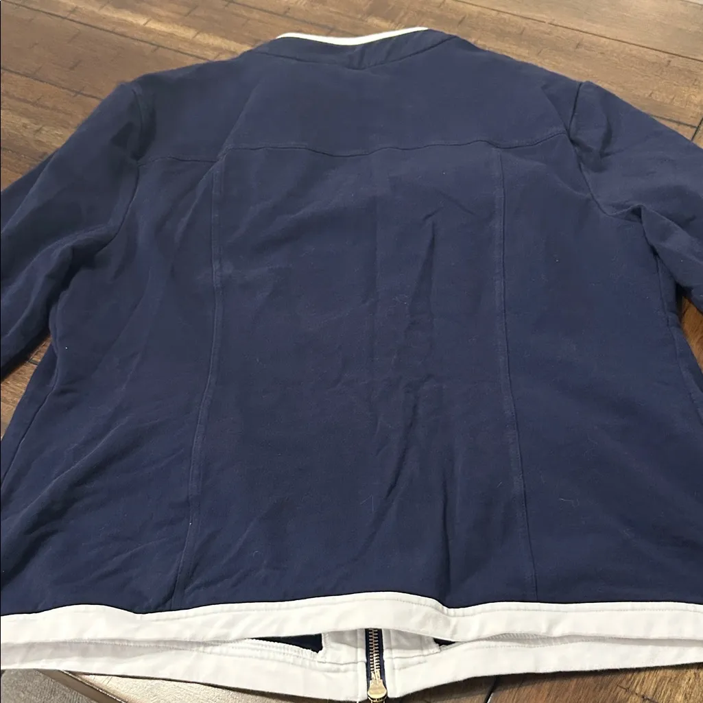 Boston Proper Navy Blue Zip Front Jacket with White Trim, Size XL GUC - Image 12