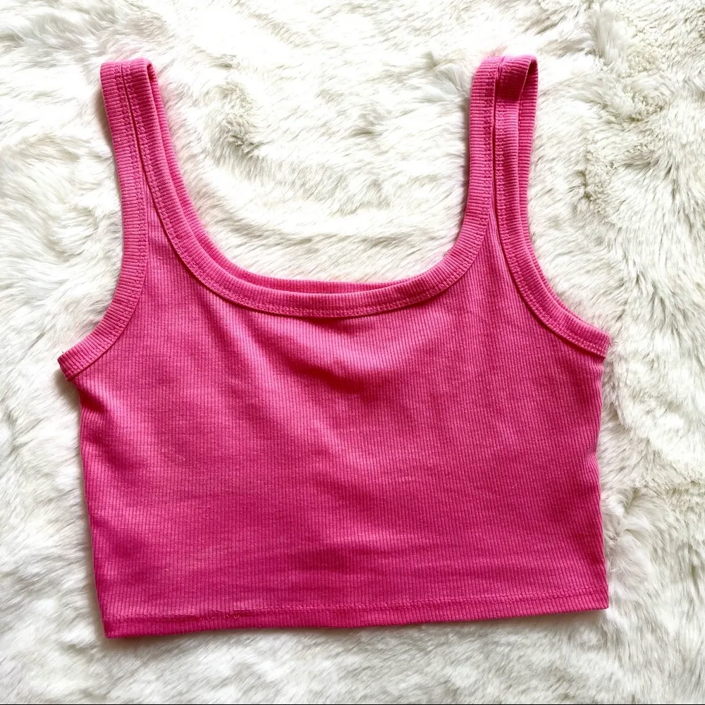 SHEIN Bright Pink Ribbed Cropped Tank Top - Image 2