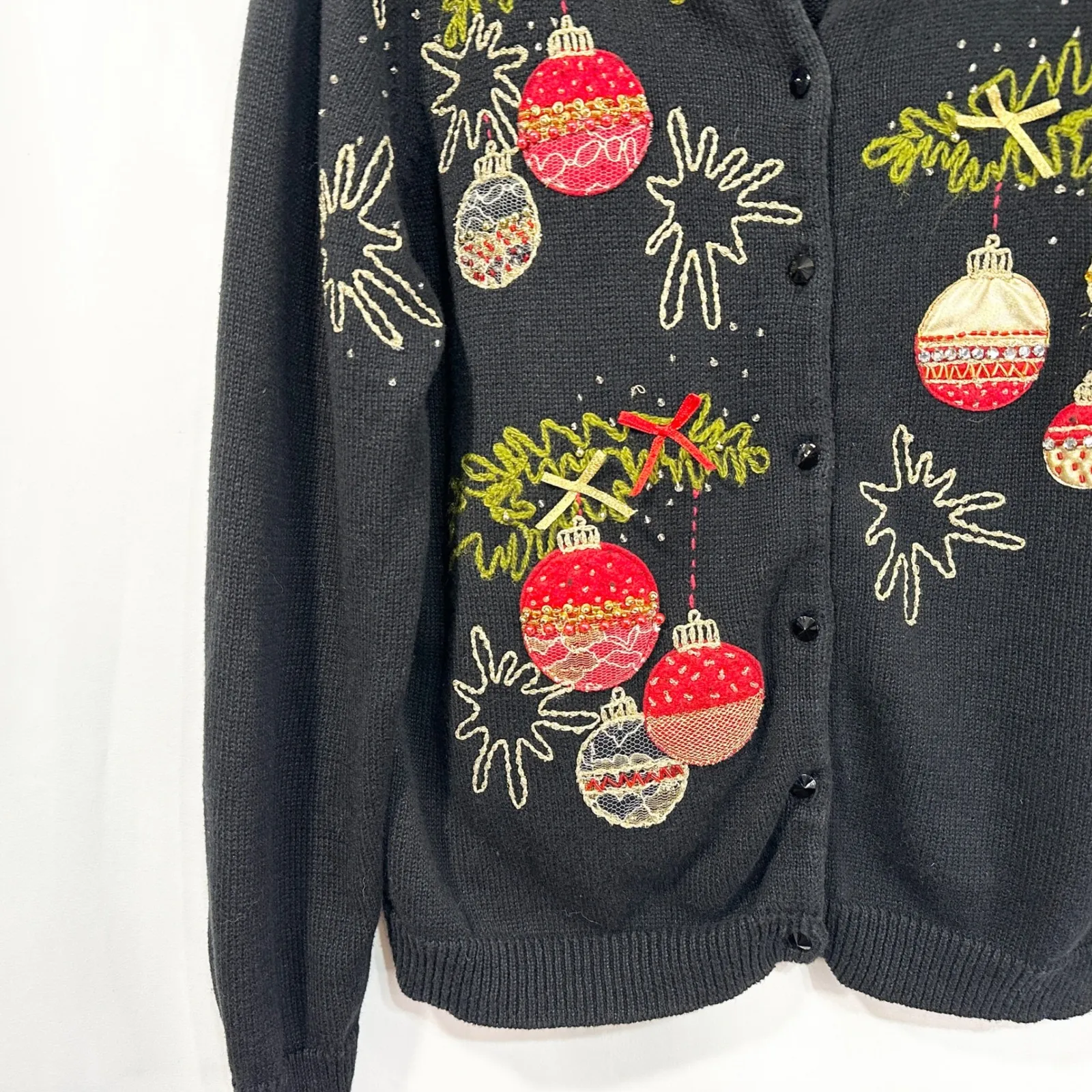 VTG Christmas Sweater Large Ornament Cardigan Black Ugly‎ Holiday Party 706 - Image 4