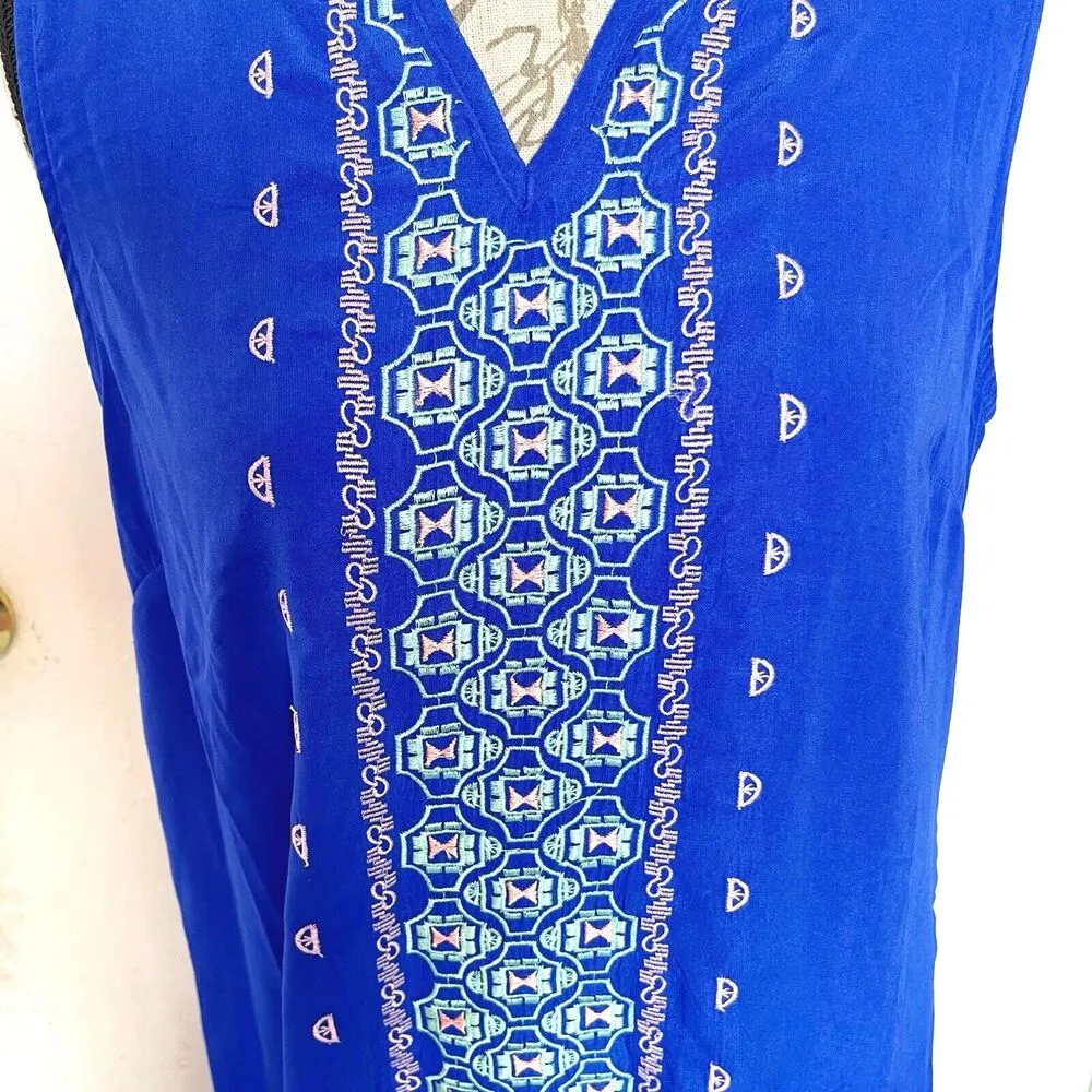 West 36th Womens Dress Sz Medium Blue Embroidery Ruffle Boho Bohemian Tribal - Image 3