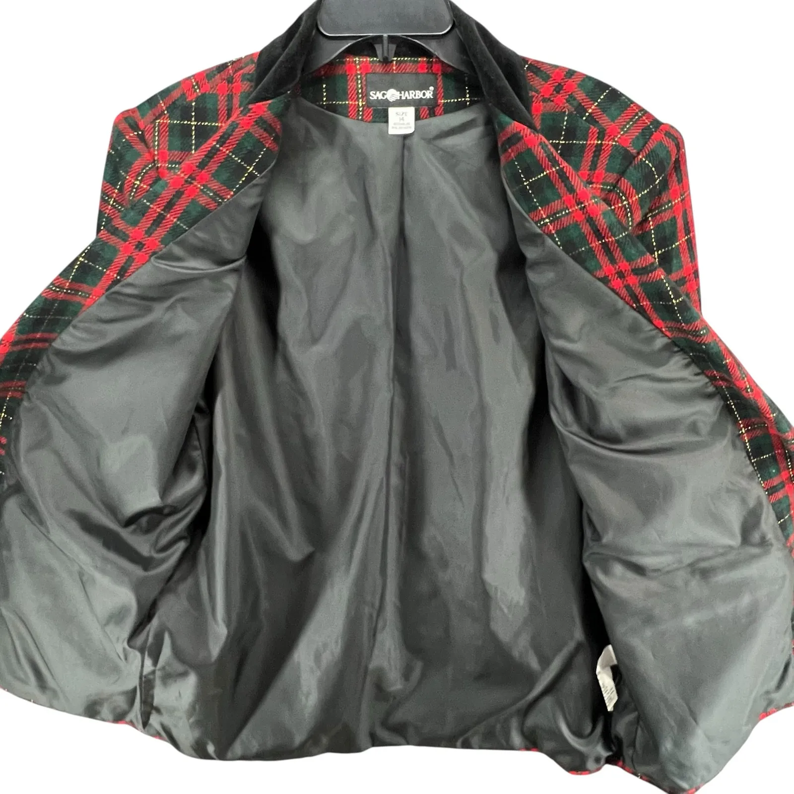 Vintage Sag Harbor Blazer 14 Tartan Plaid Wool Blend Velvet Collar Retro Holiday - Image 5