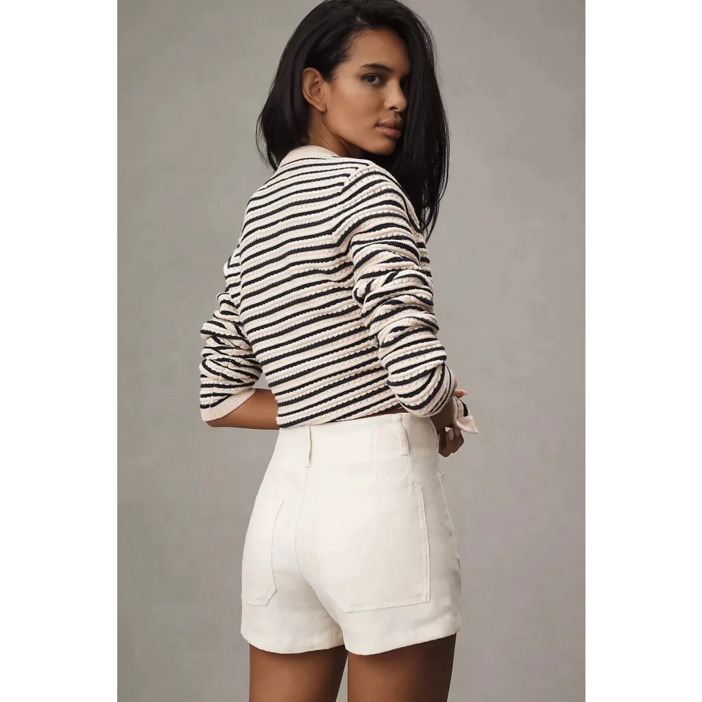 Anthro Maeve The Colette Linen Blend Shorts Chalk White Size 32 - Image 2