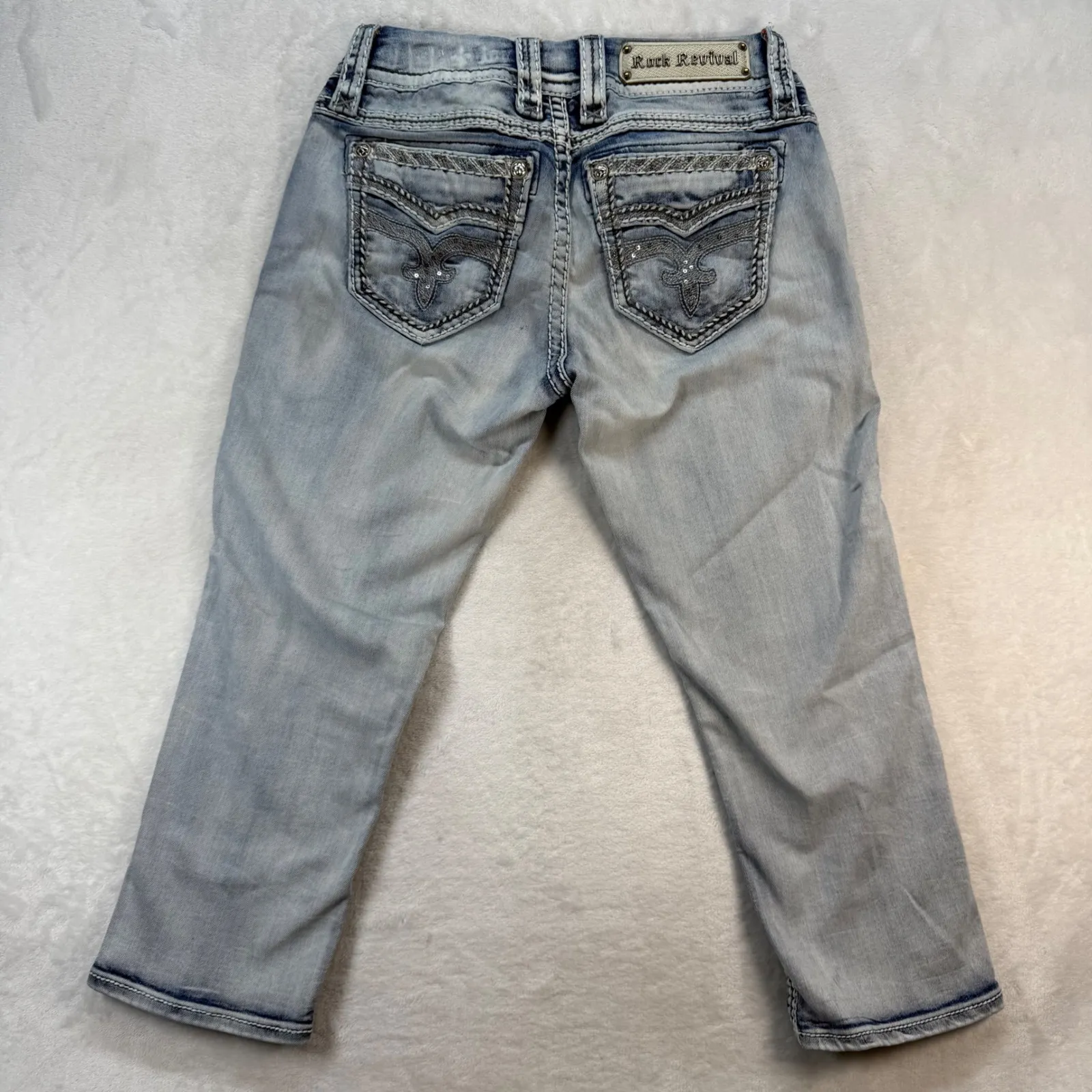 Rock‎ Revival Nadja Easy Crop Jeans Embellished Pockets Light Wash Denim Size 26 - Image 12
