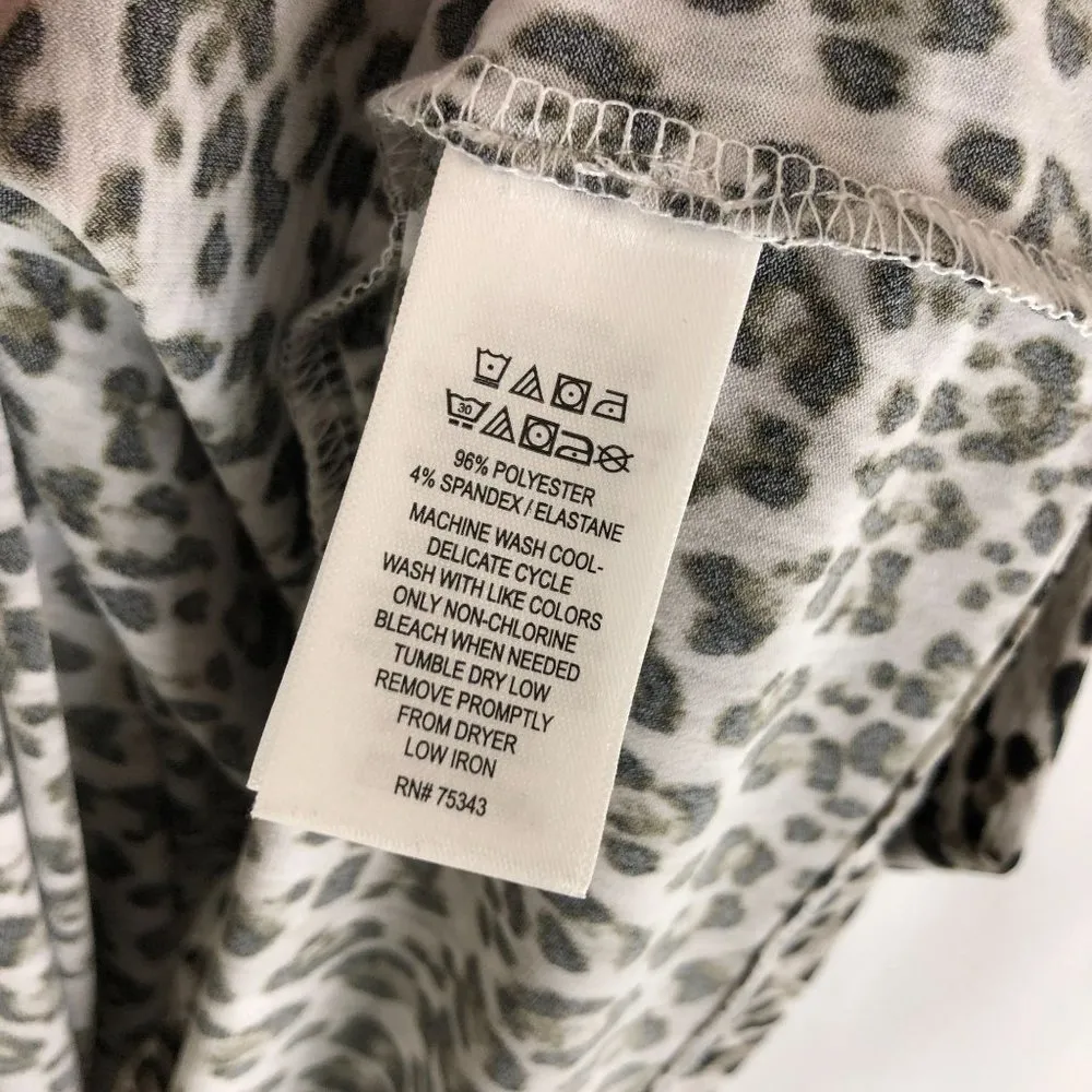 Tahari Womens Blouse Top Leopard Print Sleeveless V Neck White Brown XL - Image 5