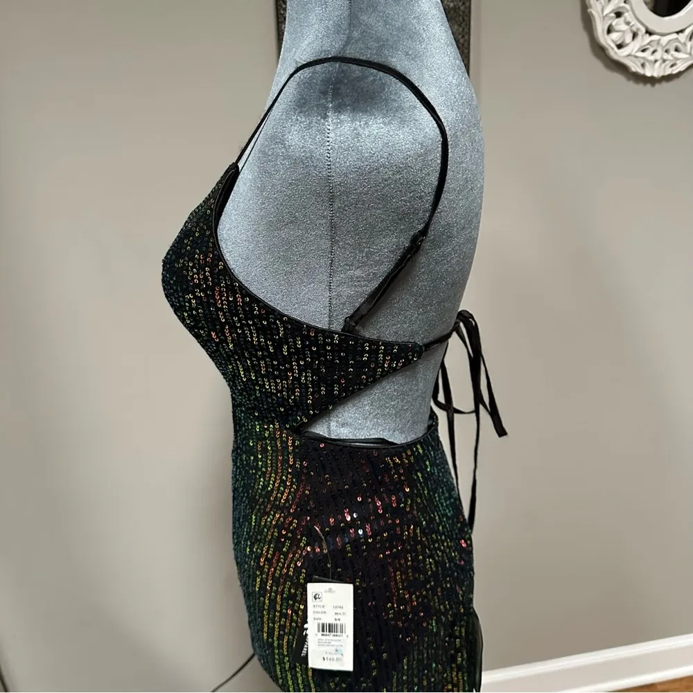 Jump  Gown Juniors Size 5/6 Multicolor Sequined High Slit Iridescent NWT $149 - Image 6