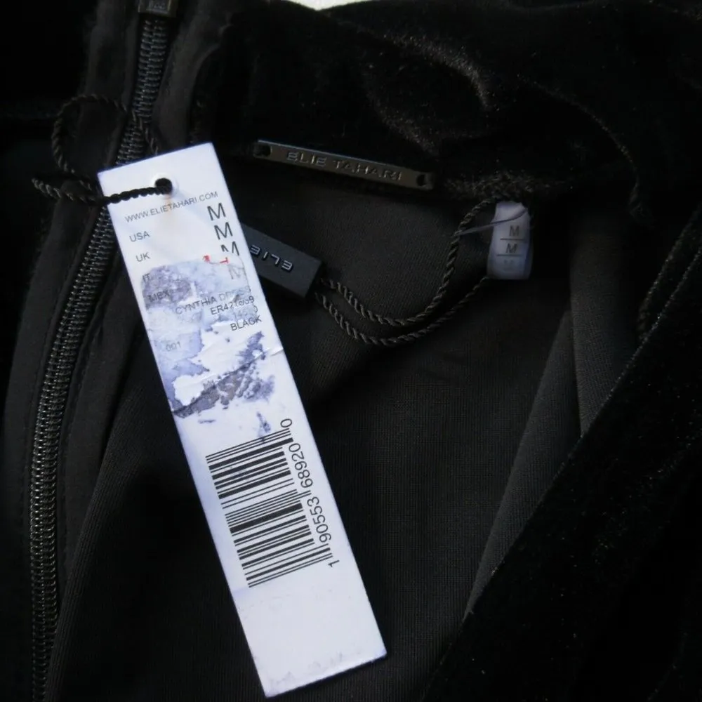 NWT Elie Tahari Cynthia in Black Stretch Velvet Knot Front Sheath Dress M - Image 5