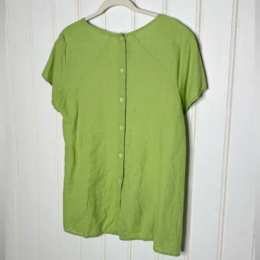 Flax Linen Button Back Green Top Sz Small - Image 6