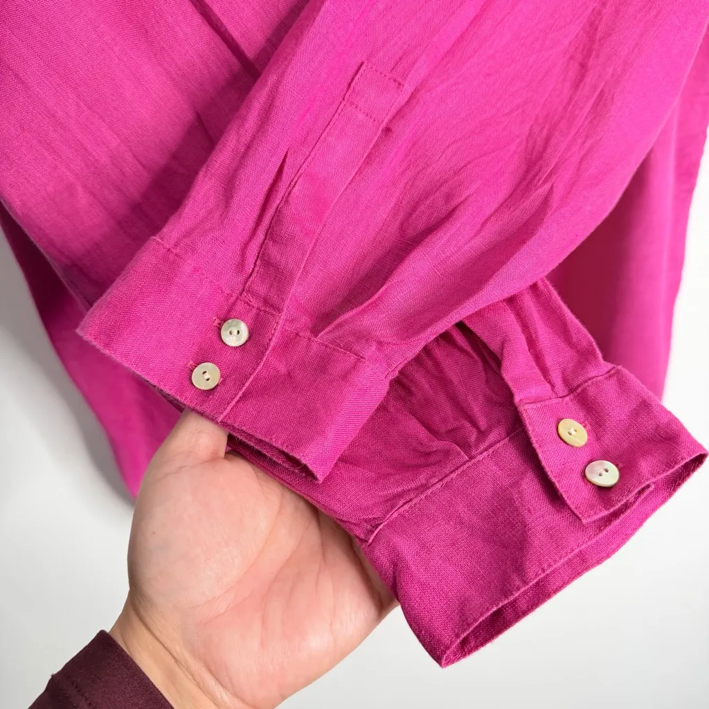 J. Jill Love Linen Blouse Fuchsia XL Breathable Dressy Casual Lightweight Airy Pink - Image 7