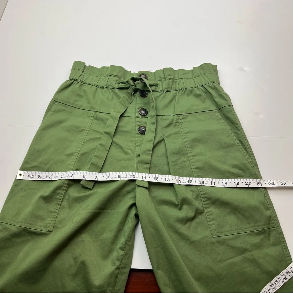 Sea New York Pant Paper Bag Tula‎ Button Fly Cotton Sage Green Wide Ankle Size 6 - Image 10