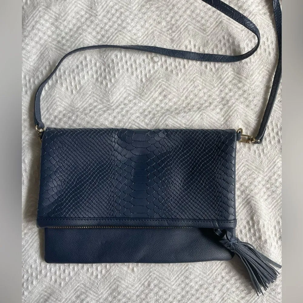 NWOT Gigi New York Rachel Convertible Clutch, Navy Blue Leather - Image 3
