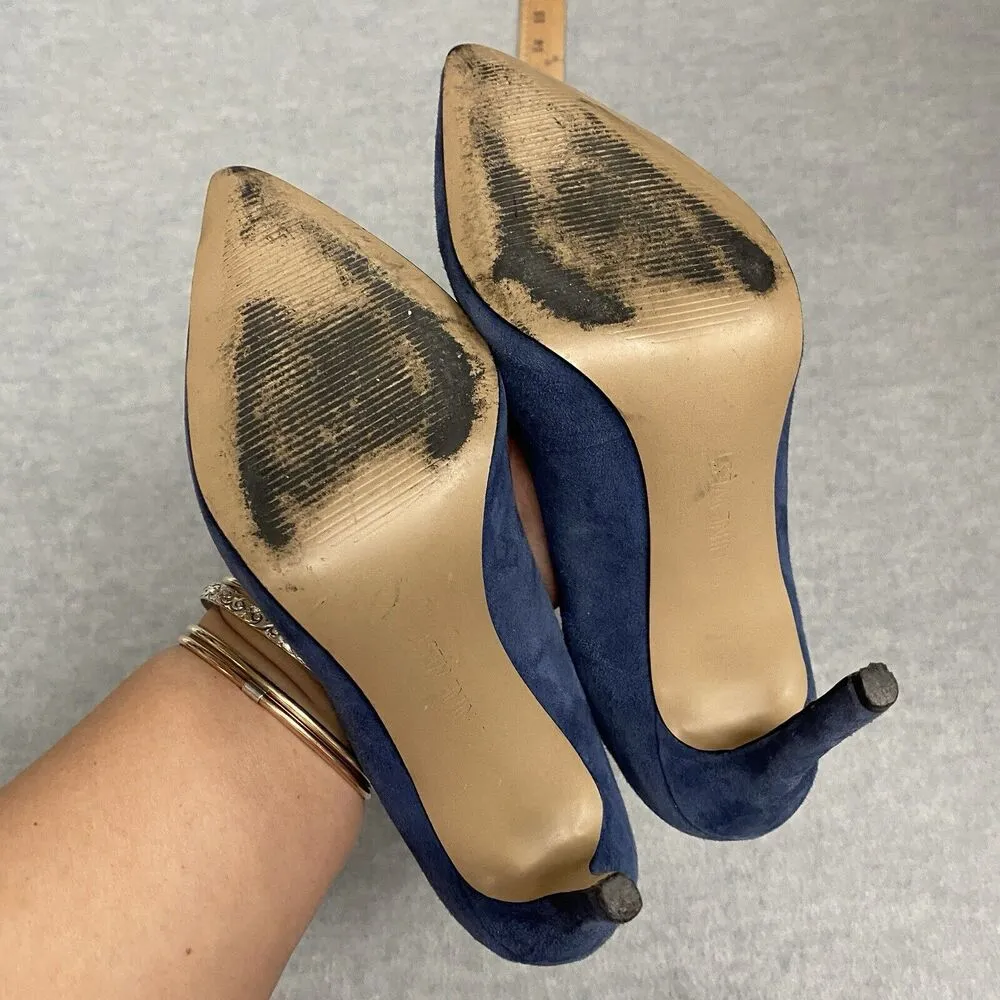 NINE WEST 8M Felycia Blue Suede Leather Faux Zipper Counter Stiletto High Heels - Image 8