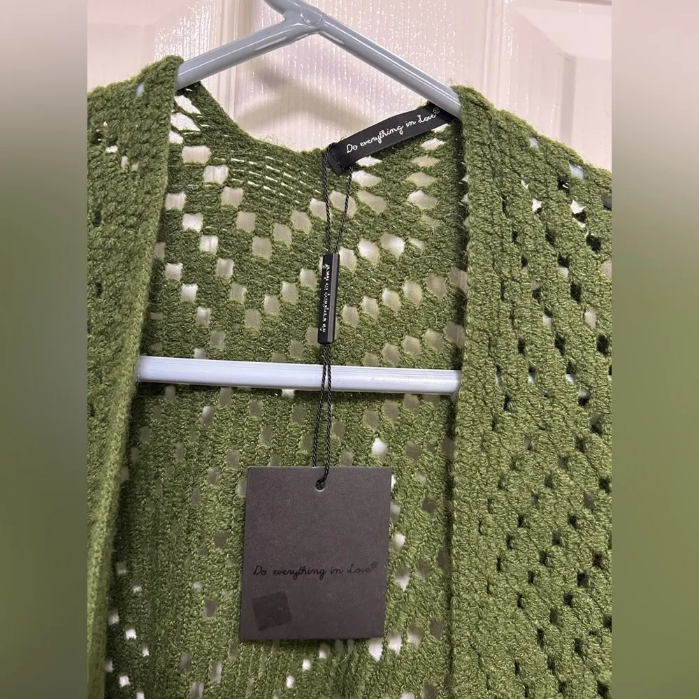Forest Green Knit Fringe Cardigan Size undefined - Image 2