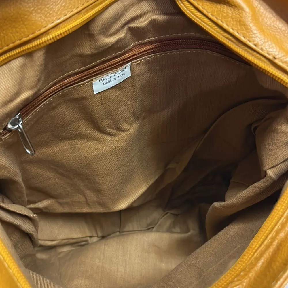 Genuine Leather Camel Shoulder Purse w/ Braided Accent & Silver-Tone Hardware - Image 10