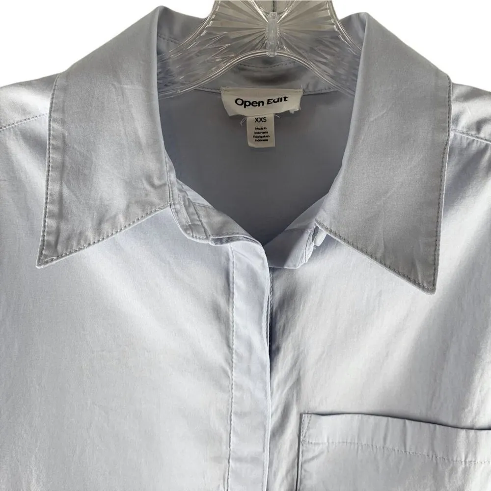 OPEN EDIT Light Blue Organic Cotton Long Sleeve Shirt Tunic Size XXS Top - Image 2