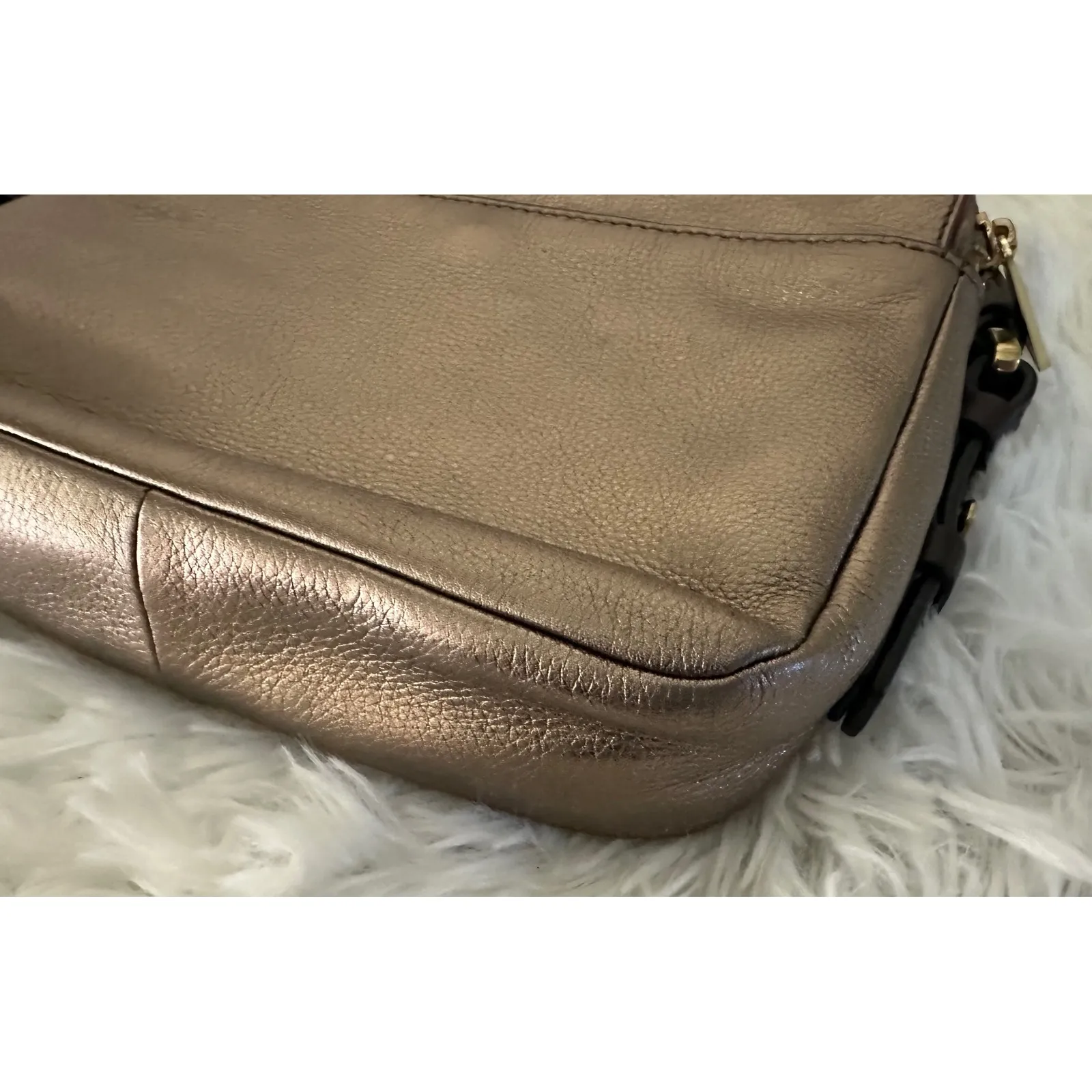 Fossil Piper Toaster leather crossbody bag in‎ a metallic taupe/bronze - Image 9