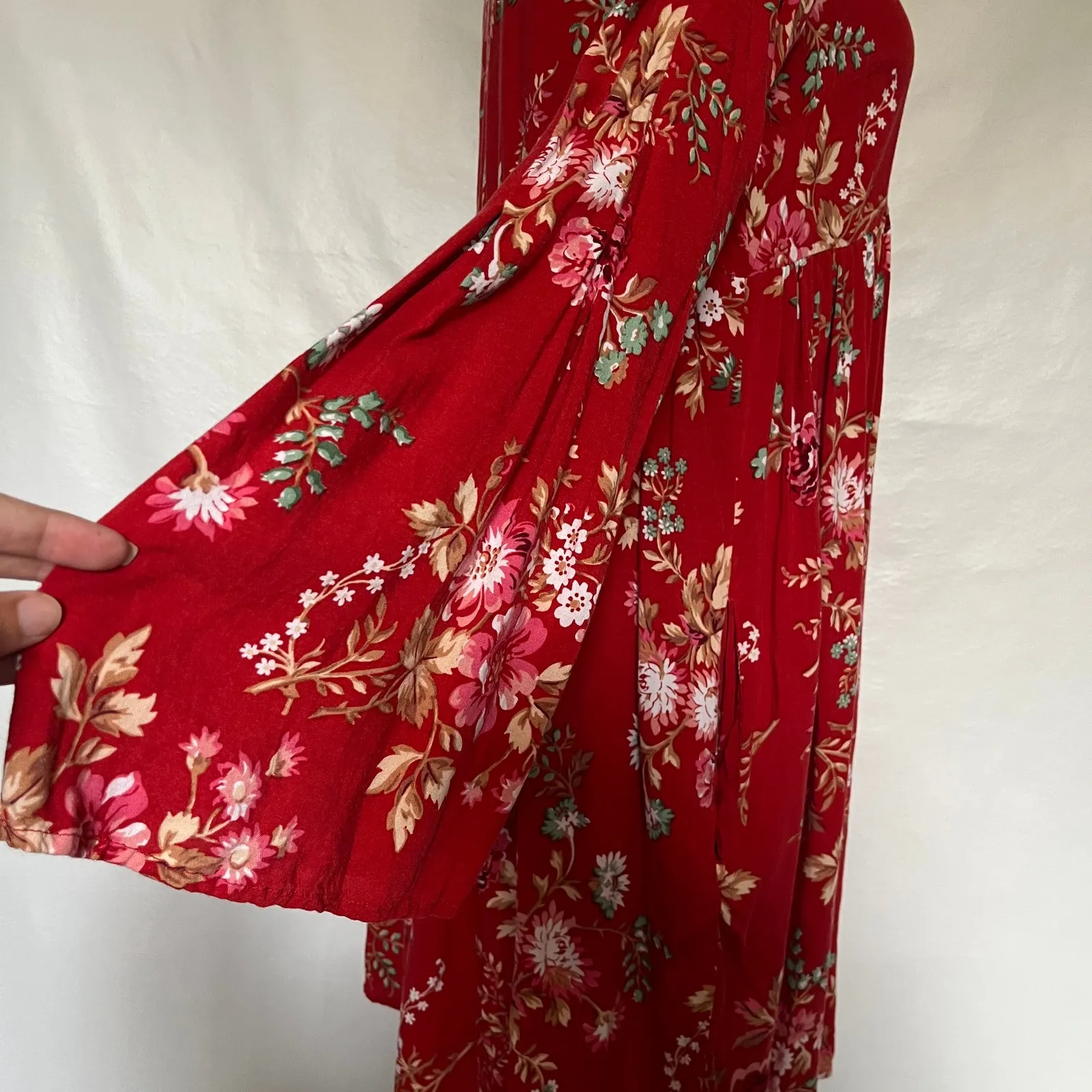 Denim & Supply Ralph Lauren Babydoll Dress Sz Med Boho Festival Hippie Floral Orange - Image 4