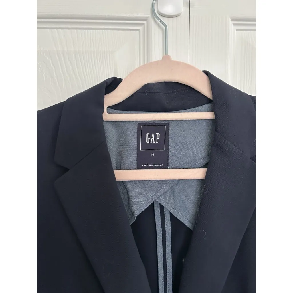 GAP Classic Notch Collar Single Breasted Blazer Jack Wool Blend Navy Blue 10 - Image 3