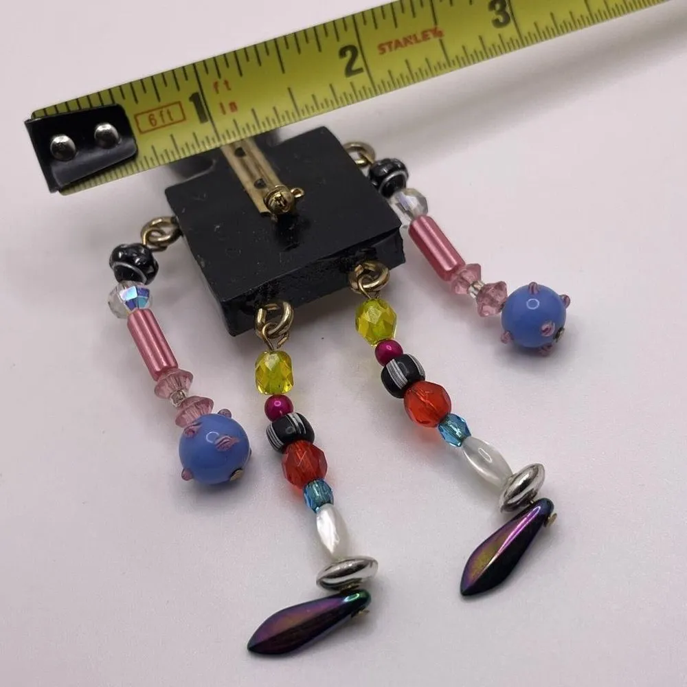 Hand Made Hand Crafted Brooch Pin Colorful Robot Whimsical Articulating Limbs - Image 4