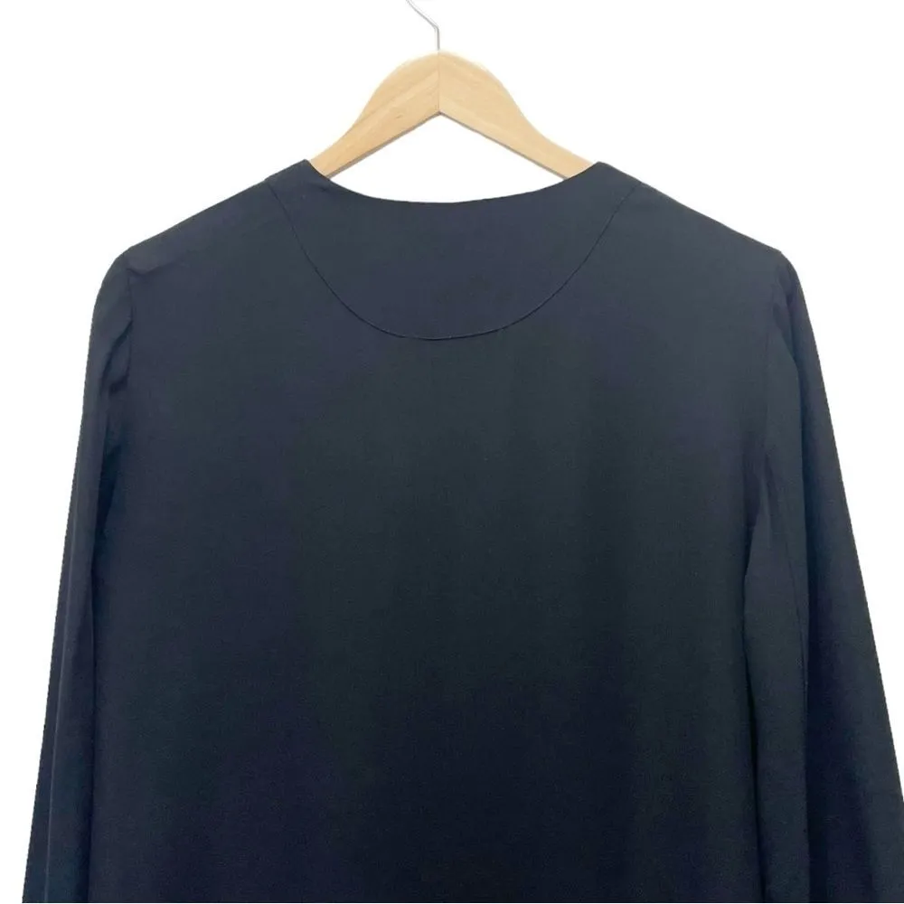 Theory Silk Blouse Black Band Collar Long Sleeve Button Front Top Size Medium - Image 3