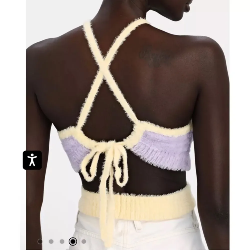 For Love And Lemons Maureen 🍋 Fuzzy Cozy Crop Purple Yellow NWT $115 Sale - Image 3