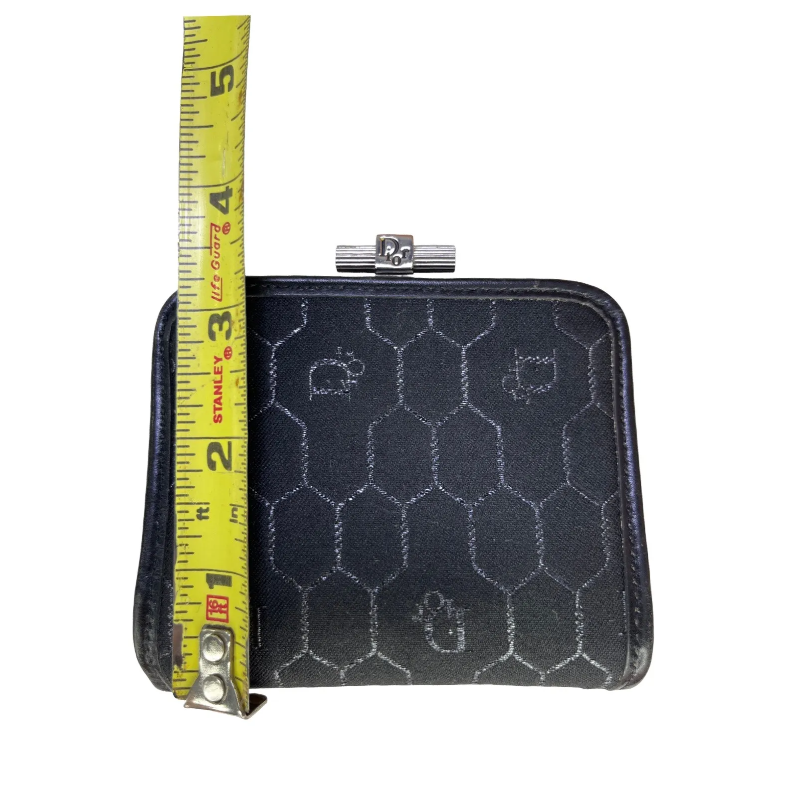 Vintage Christian Dior Honeycomb Monogram Coin Purse Black Silver Dior Wallet - Image 11