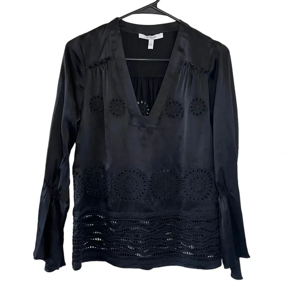 Derek Lam  10 Crosby Silk Black Embroidered Blouse - Image 5