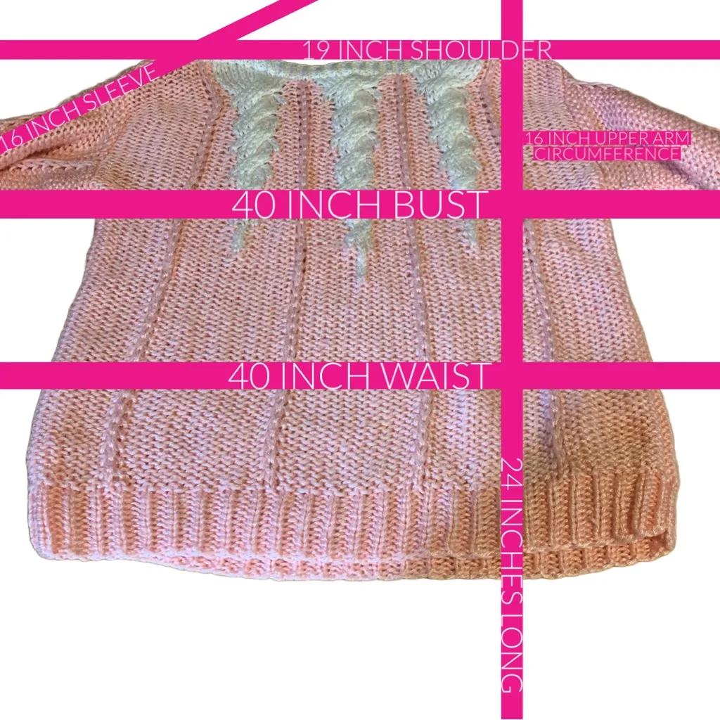 VINTAGE 1980'S DEB HAND KNITTED PINK AND CREAM SWEATER (S) - Image 11