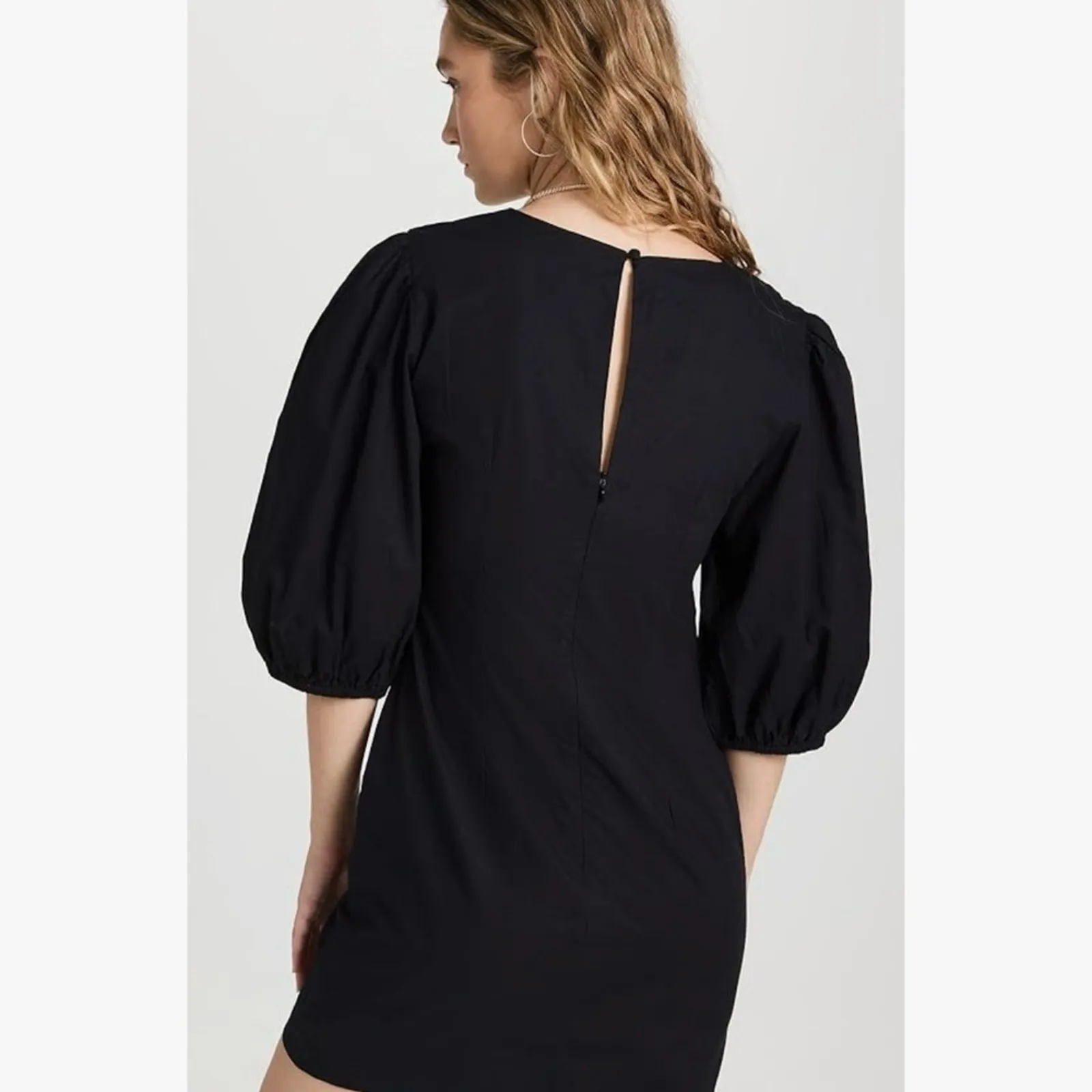 NWT Free People Hope Mini Dress Womens XS Black Puff Sleeve Ruched Boho Cocktail - Image 2