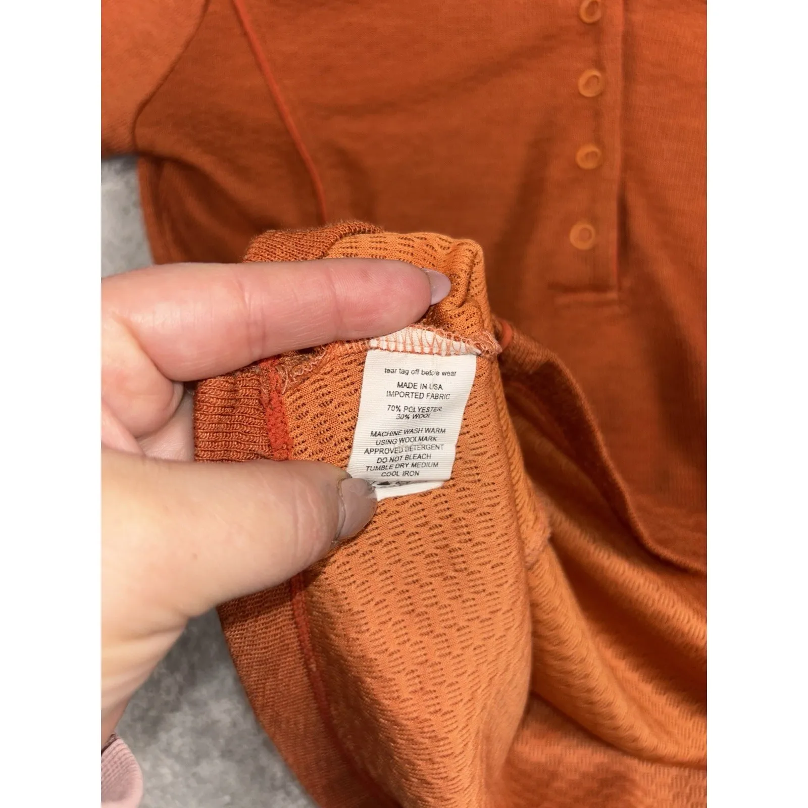 Prana Pullover Hoodie Sweater S Burnt Orange Wool Blend 1/4 Snap Hiking Gorpcore - Image 9