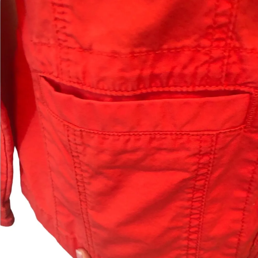 CAbi  Taylor Ruffle Utility Jacket S Lobster Red/Orange Stretch Full Button Front - Image 6
