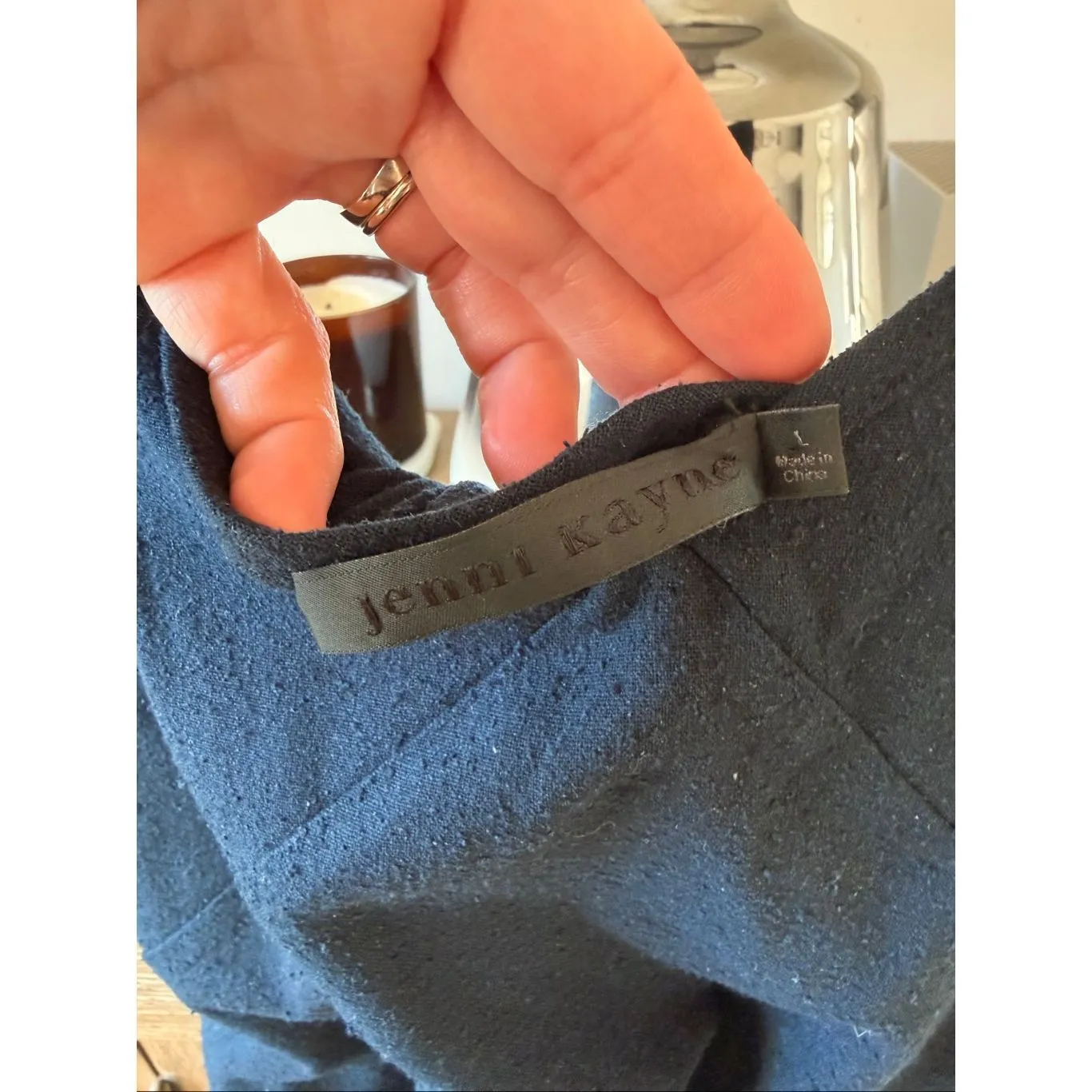 Jenni Kayne Riviera Slip Dress Raw Silk in Navy Size Large - Image 4