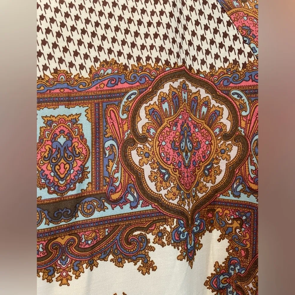 Umgee Paisley Boho Long Sleeve Tie Neck Tunic Dress size Small - Image 5